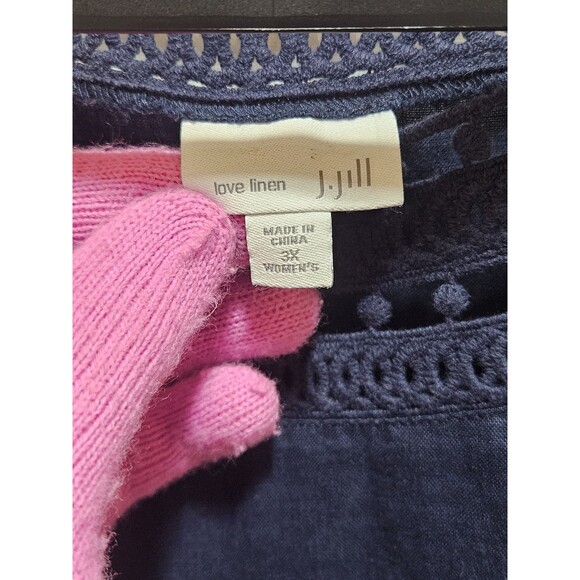 J Jill Womens 3X Navy Blue Top Linen Coastal Tunic Peasant Cottagecore Crochet - Picture 9 of 15